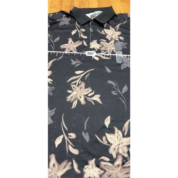 All In Motion Floral Print Textured Polo Shirt Black Mens XL New - Picture 2 of 5